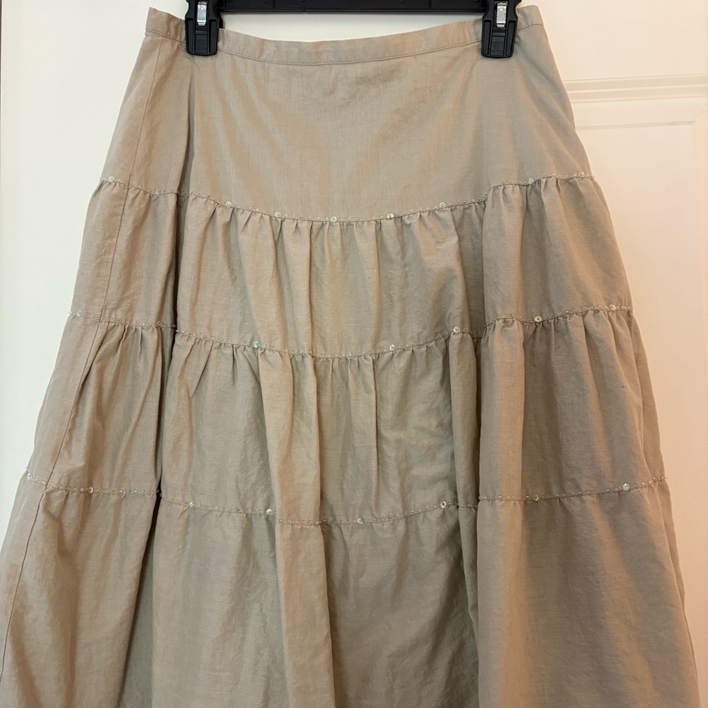 Talbots Women’s Light Brown Cotton Tiered A-Line Midi Skirt - Picture 4 of 9